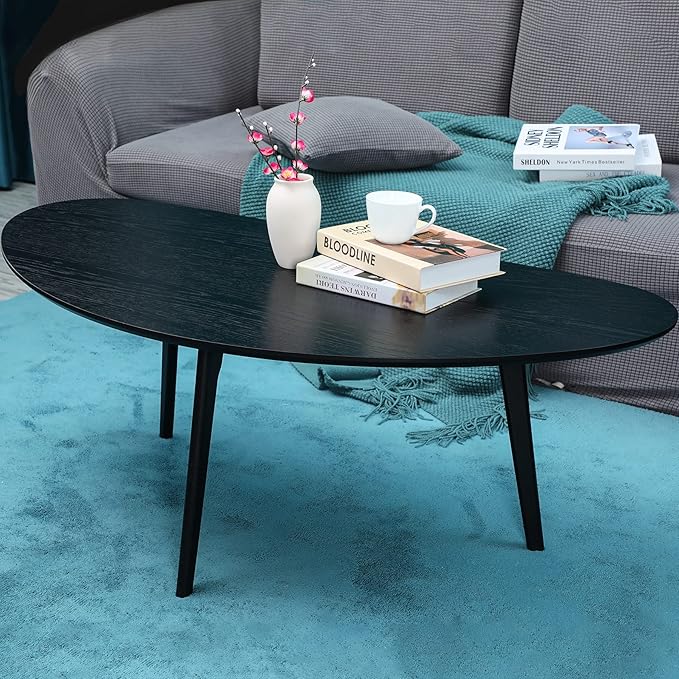 FIRMINANA Mid Century Modern Coffee Table, Oval Black Coffee Table - Image 2