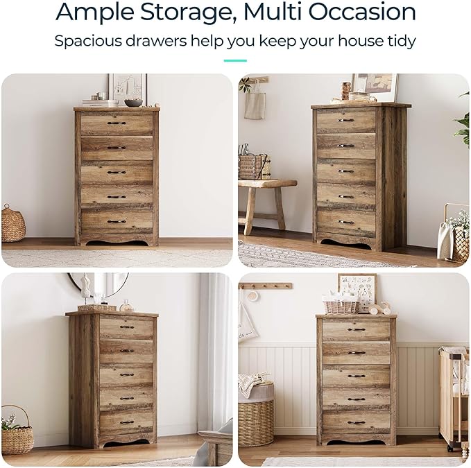 LINSY HOME 5 Drawers Dresser for Bedroom, Wood Bedroom Dresser Modern Drawer - Image 7