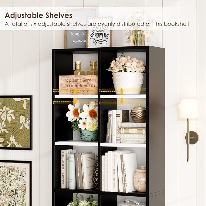 FOTOSOK 71'' Tall Bookshelf, Double Wide Media Tower Rack CD DVD Rack Display - Image 6