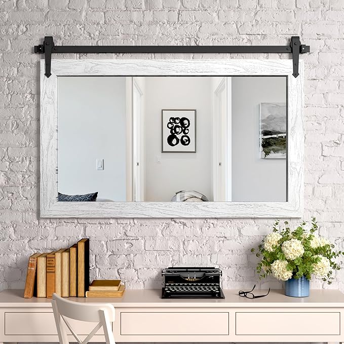 Farmhouse Mirror 42”x28” White Rustic Mirror - Image 2