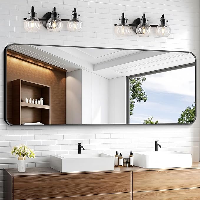 KOCUUY Black Bathroom Mirror 60"x24", Large Vanity Mirror by KOCUUY
