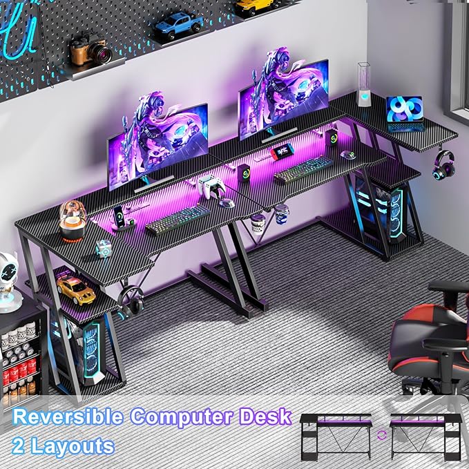 40 Inch Gaming Desk with Power Outlet & LED Lights, L Shaped Computer Gaming - Image 4