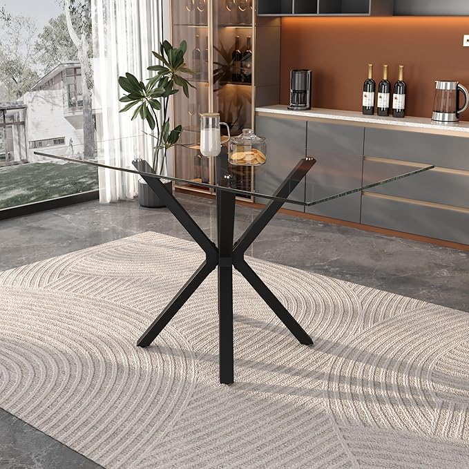 Tempered Glass Dining Table for 4, 48 Inch Rectangular Kitchen Table by Goldfan