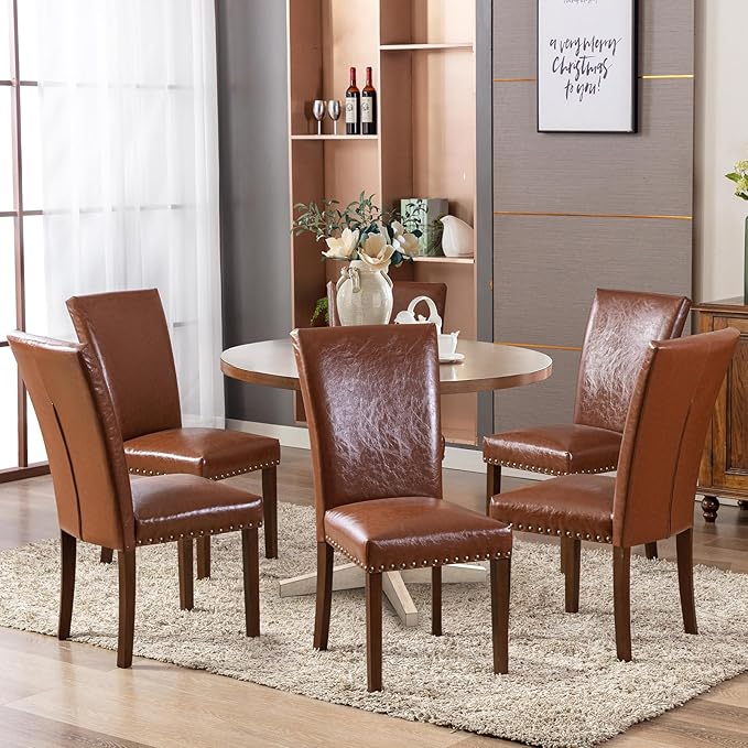 COLAMY Upholstered Parsons Dining Chairs Set of 4, PU Leather Dining Room - Image 3
