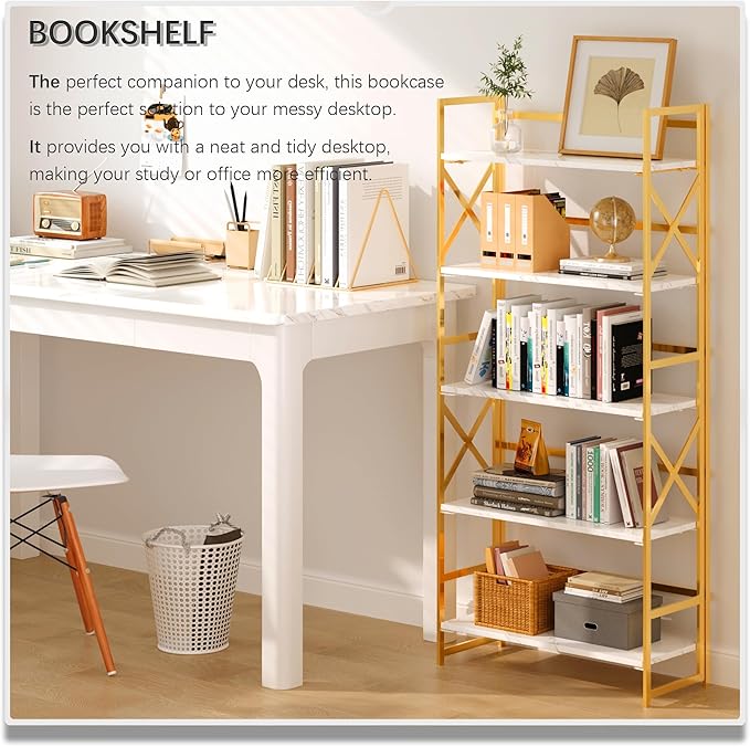 4NM 5 Tiers No Assembly Book Shelves, 51.2" H Folding Bookshelf Bookcase Open - Image 3