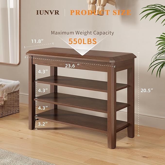 Shoe Rack for Front Door Entrance, Solid Wood Shoe Bench for Closet, Holds Up - Image 2