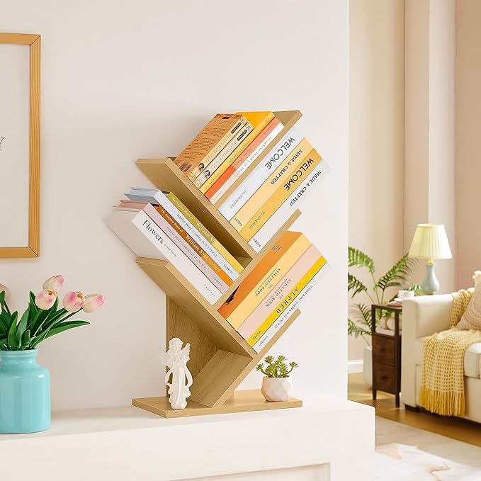 Hoctieon 4 Tier Tree Bookshelf, 4 Shelf Bookcase, Free Standing Tree Bookcase - Image 4