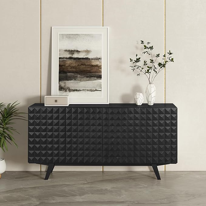 NTC Sapa Mid-Century Modern Solid Wood Sideboard – 4-Door Accent Buffet Cabinet by NTC