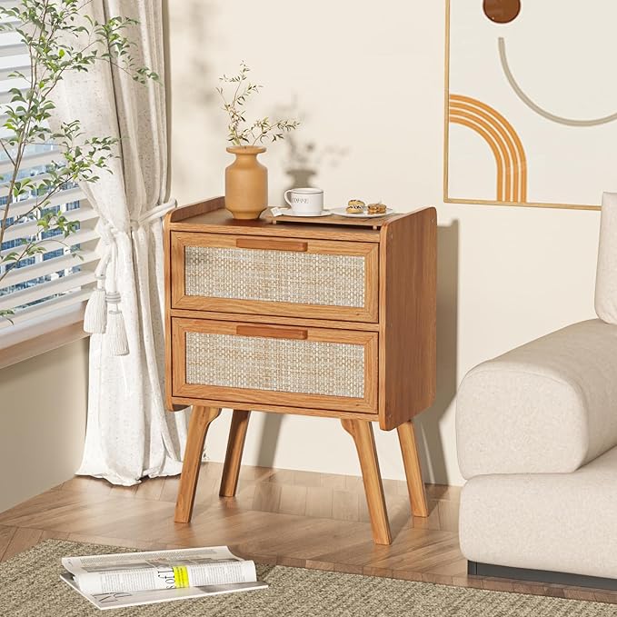 Lerliuo Rattan Nightstand, Boho Night Stand - Image 8