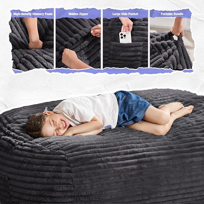 Hobestluk 3FT Bean Bag Chairs Adult Bean Bag - Image 5