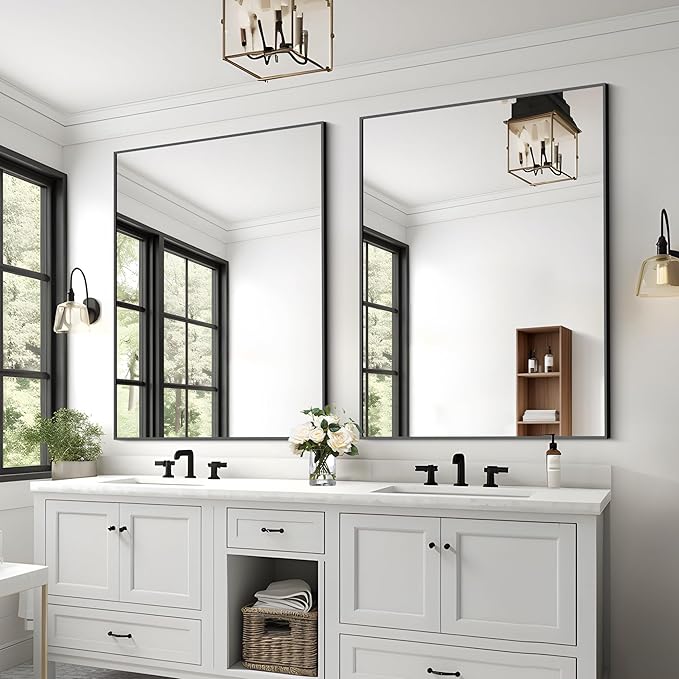 KOCUUY Bathroom Mirror Black, 48x36 inch Rectangle Wall Mirror - Image 2
