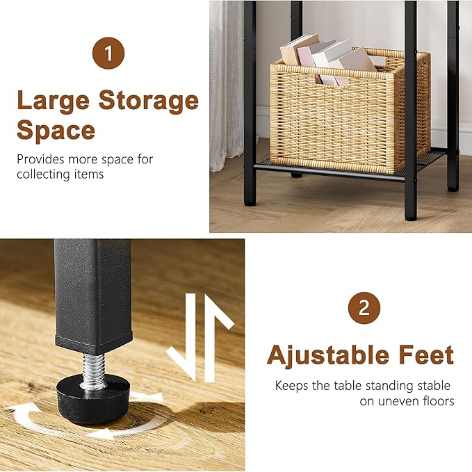 Hoctieon 2-Set 3 Tier End Table, Telephone Table Set of 2, Tall Side Table - Image 7