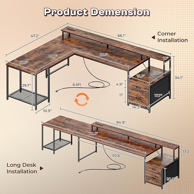PRAISUN 66 Inch L Shaped Computer Desk - Image 2