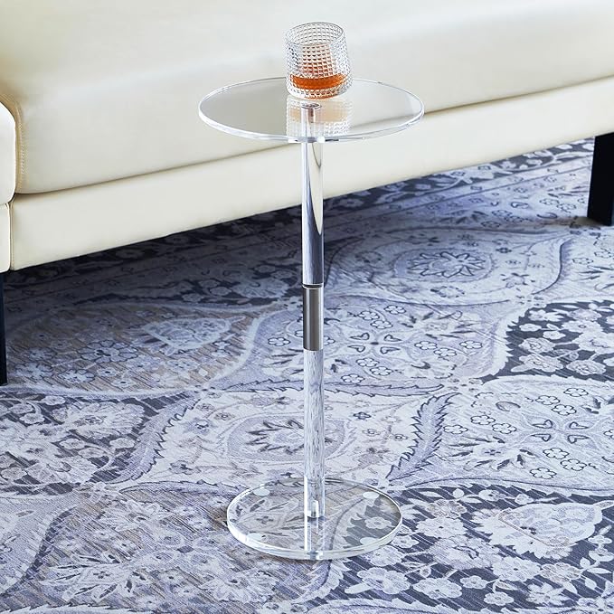 Small Side Table Acrylic Round Drink Table Clear End Table Modern Accent by CRYSFLOA