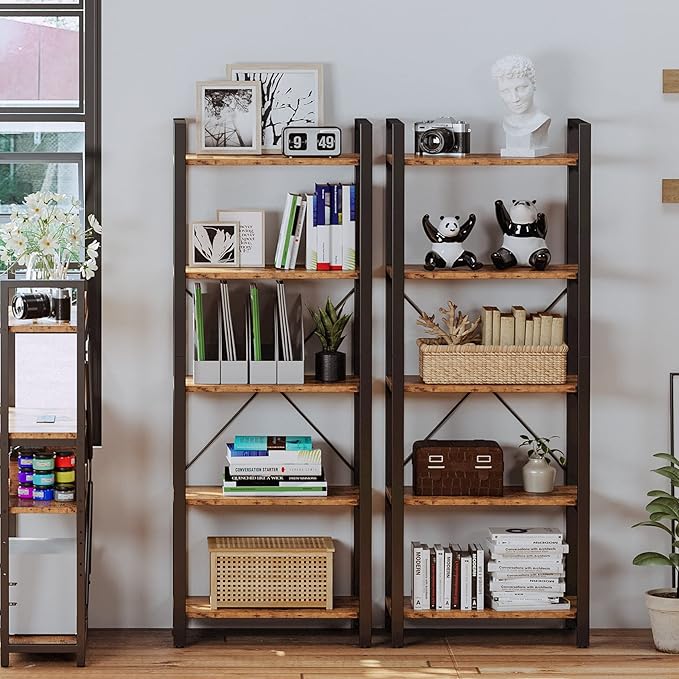 IRONCK Bookshelf 5-Tier Ladder Shelf 110 lbs or Shelf Vintage Industrial Style - Image 4