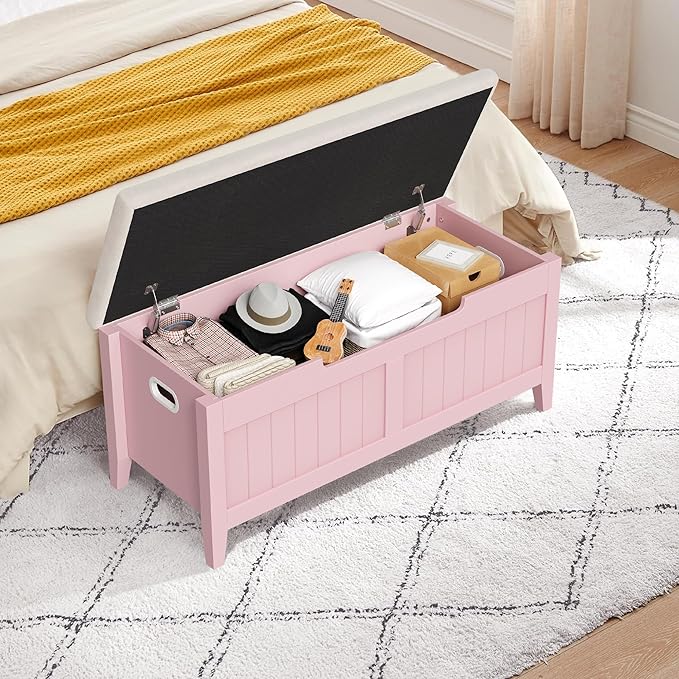 GAOMON Storage Bench with Cushion, 39.4” Wooden Chest Storage Box with 2 Safety - Image 9