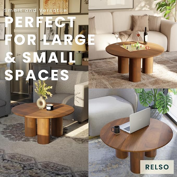 Relso Gaia Round Coffee Table, Natural Mango Wood Coffee Table - Image 6