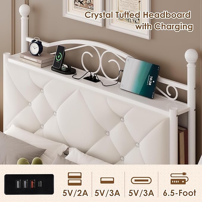 Queen Upholstered Canopy Bed Frame - Image 4