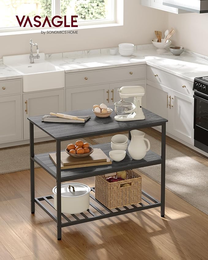 VASAGLE Kitchen Island with 3 Shelves, 39.4 Inches Width Kitchen Shelf with - Image 2