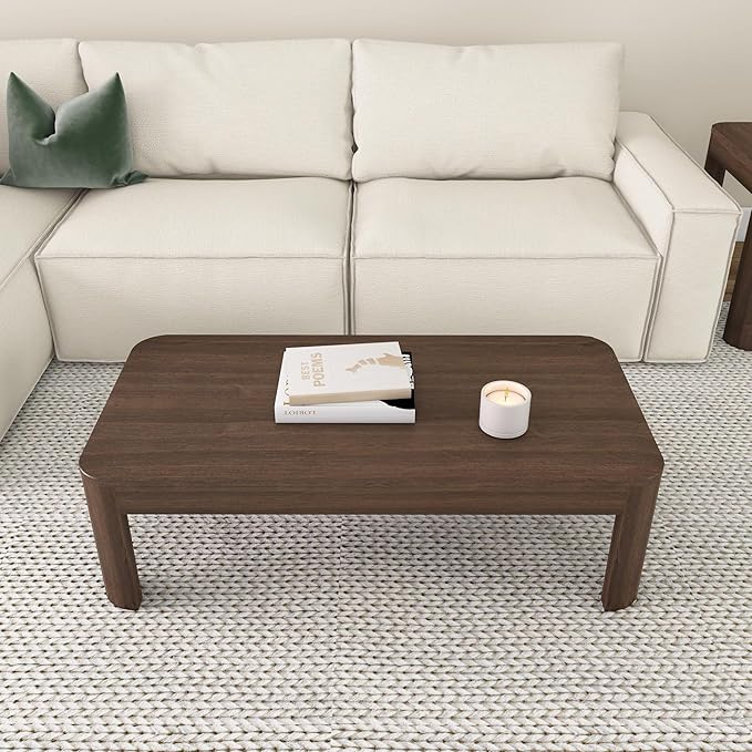Plank+Beam Modern Rounded Coffee Table, 48 Inch, Solid Wood Contemporary Center - Image 6