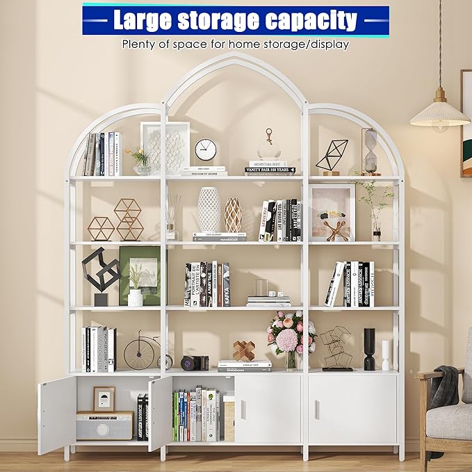 Triple Wide 5 Tier Tall Arched Bookshelf and Bookcase - Image 6