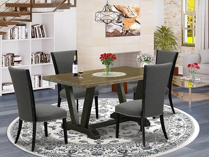 East West Furniture V676VE650-5 5 Piece Dining Set Includes a Rectangle Dining - Image 2