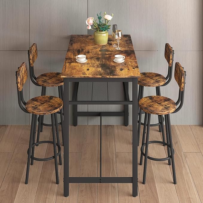 5-Piece Bar Table and Chairs Set, 43.3'' Pub Table Set Modern Small Table and - Image 2