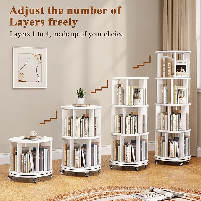 4 Tier Rotating Bookshelf Tower, 360 Spinning Bookcase Carousel - Image 4