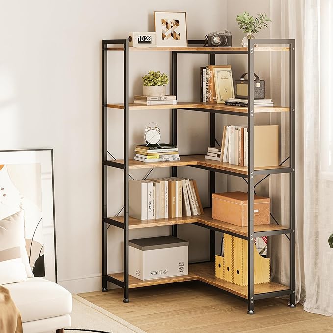 Casaottima Corner Bookshelf 5 Tier, 57 Inches Reversible Book Shelf - Image 8