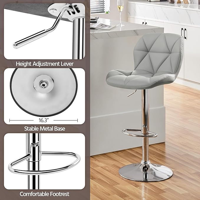 Yaheetech Bar Stools Set of 4, PU Leather Swivel Barstools, Height Adjustable - Image 4