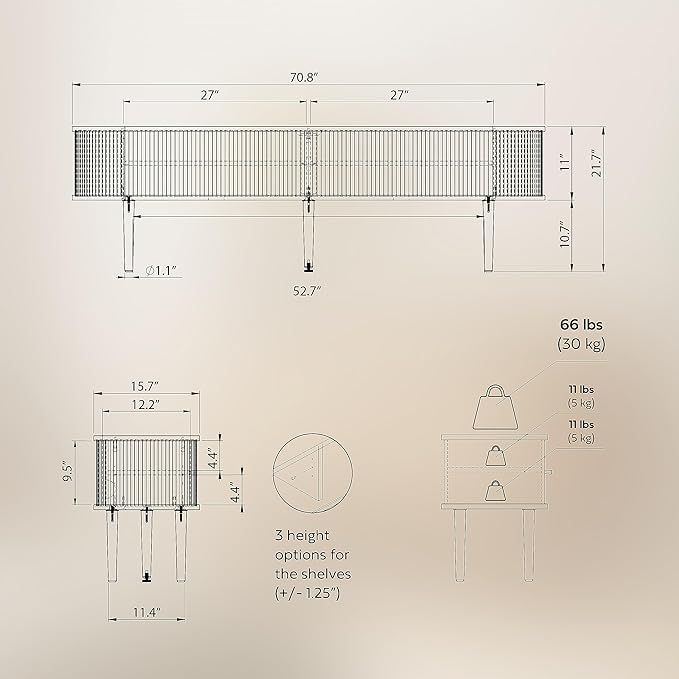 WERMO 71’’ TV Stand with Storage and Shelves - Image 2