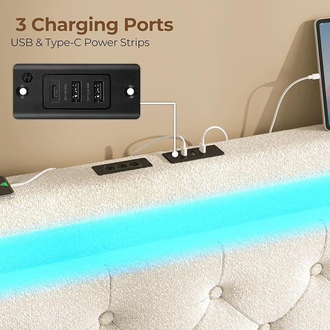 Rolanstar Twin Bed Frame with 4 Storage Drawers and Charging Station, Twin Bed - Image 6