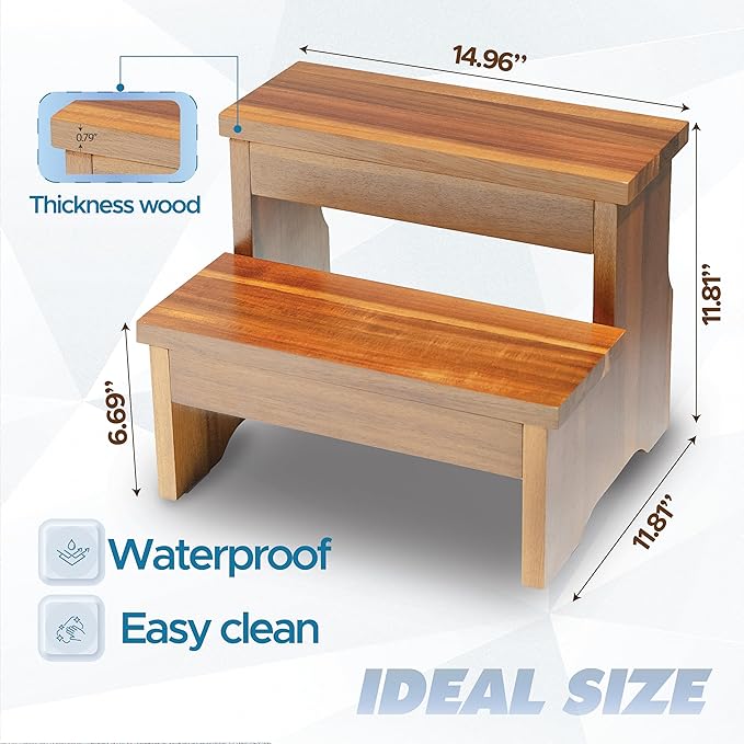 Wooden Two Step Stool, Heavy Duty 2-Step Ladder - Image 3