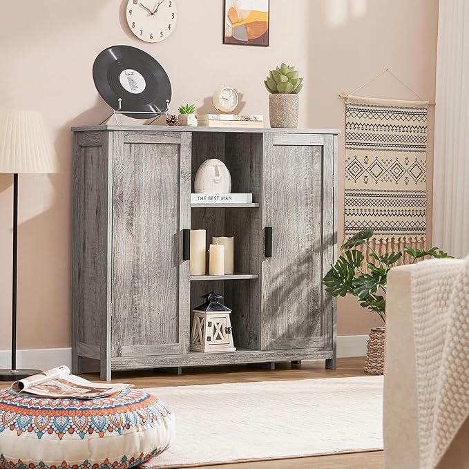 Iwell Storage Cabinet with 2 Doors and 4 Adjustable Shelves, Buffet Cabinet - Image 5
