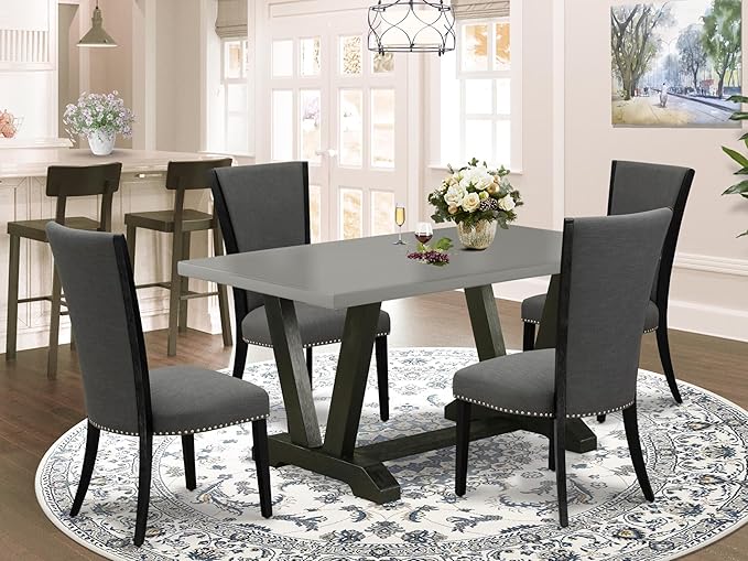 East West Furniture V696VE650-5 5 Piece Dining Set Includes a Rectangle Dining - Image 2