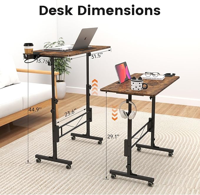Hadulcet Small Standing Desk Adjustable Height, Rolling Desk - Image 6