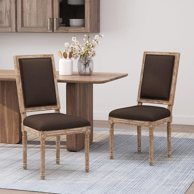 Merax Upholstered Solid Wood Dining Chairs Set of 2, French Country Style by Merax