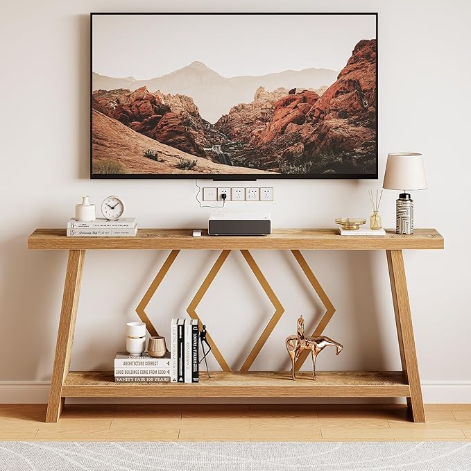 LITTLE TREE 70.9-Inch Console Table, Long Sofa Table Behind Couch, Farmhouse - Image 6