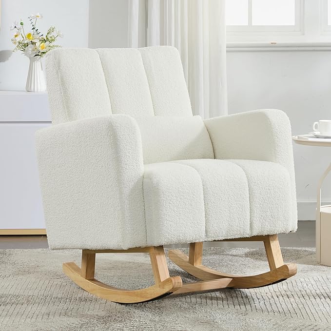 Christopher Knight Home Mapo Wooden Rocking Chair Indoor, Teddy Upholstered by ChristopherKnightHome