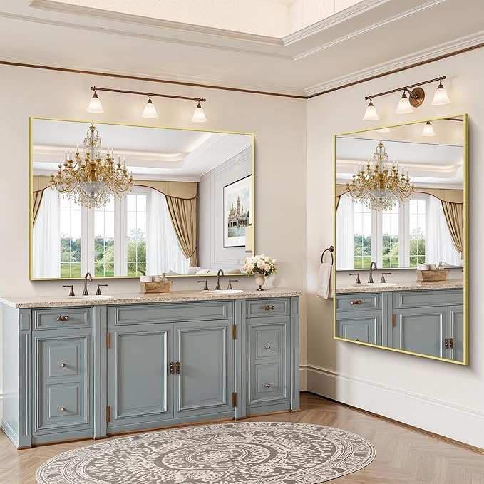 YIROMAN Bathroom Mirror 60"x40", Large Brushed Gold Bathroom Mirror - Image 2