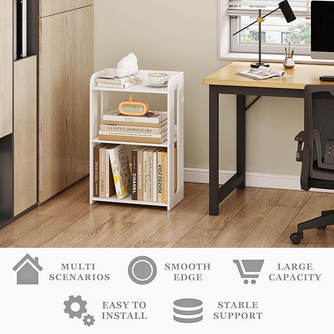 3 Tier End Table Nightstand White, Small Bookshelf - Image 5