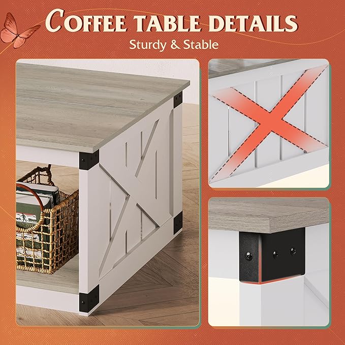 WLIVE Coffee Table, Farmhouse Coffee Table - Image 5