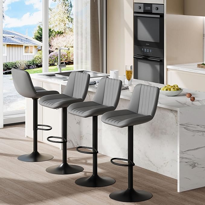 Shintenchi Swivel Bar Stools Set of 4, Adjustable Faux Leather Upholstered - Image 3