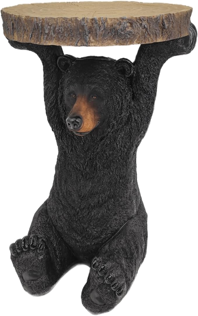American Black Bear Side Table Pedestal End Table Stool Resin Bear Statue Hand by GENUINQ