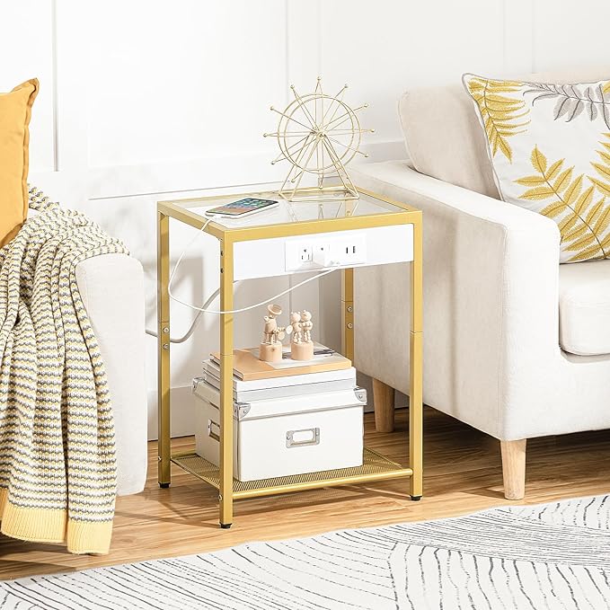 HOOBRO Side Table with Charging Station, End Table with USB Port, Nightstand - Image 2