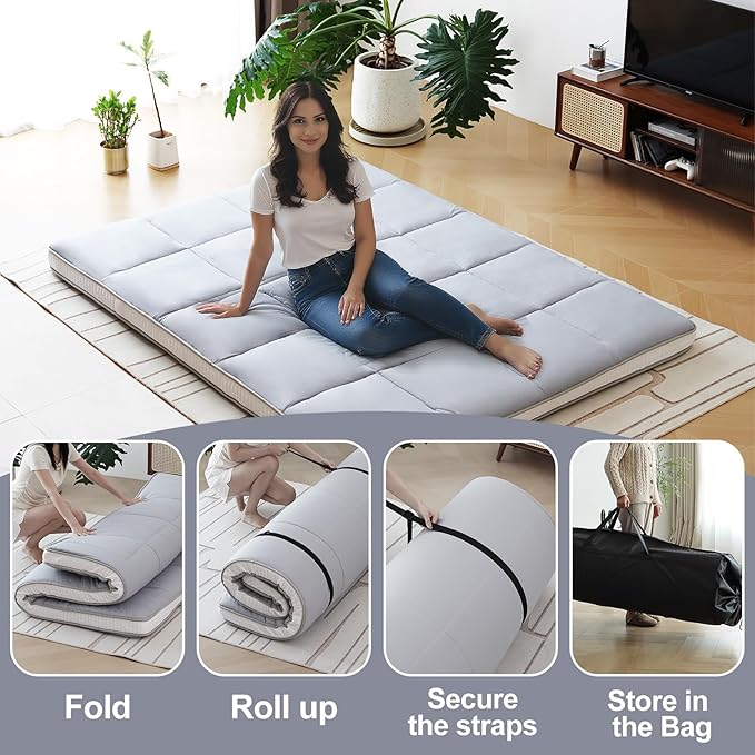Tiita Floor Mattress Memory Foam Mattress Topper, Portable Roll Up Travel Car - Image 2