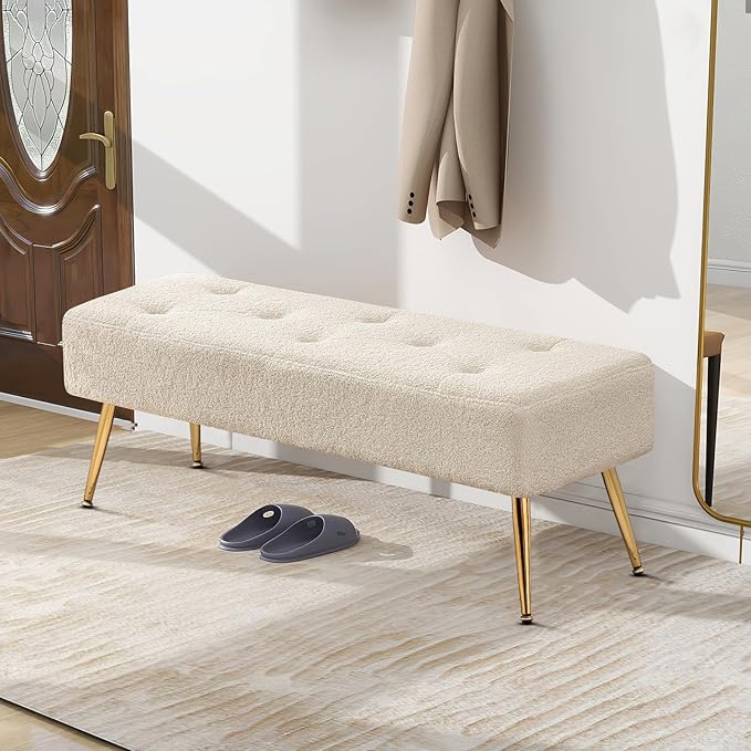 Furniliving 44 Inch Modern Ottoman Bench, Upholstered Faux Fur Fabric Entryway - Image 5