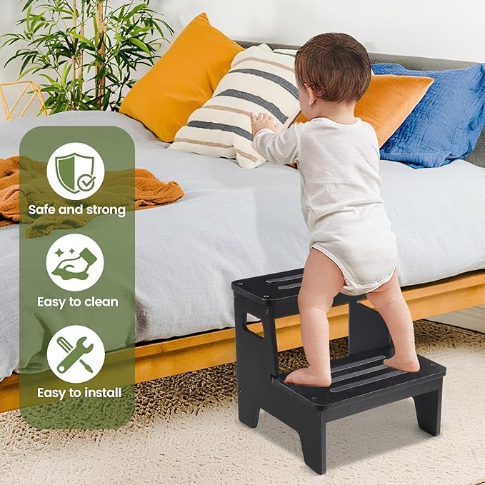 Wooden Step Stools for Kids, Heavy Duty Bamboo 2-Step Stepping Stools for - Image 3