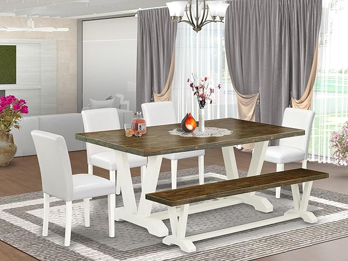 East West Furniture V077AB264-6 6 Piece Dining Table Set Contains a Rectangle - Image 2
