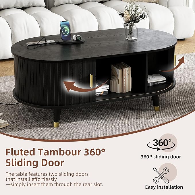 Mid-Century Fluted Oval Coffee Table - Image 6